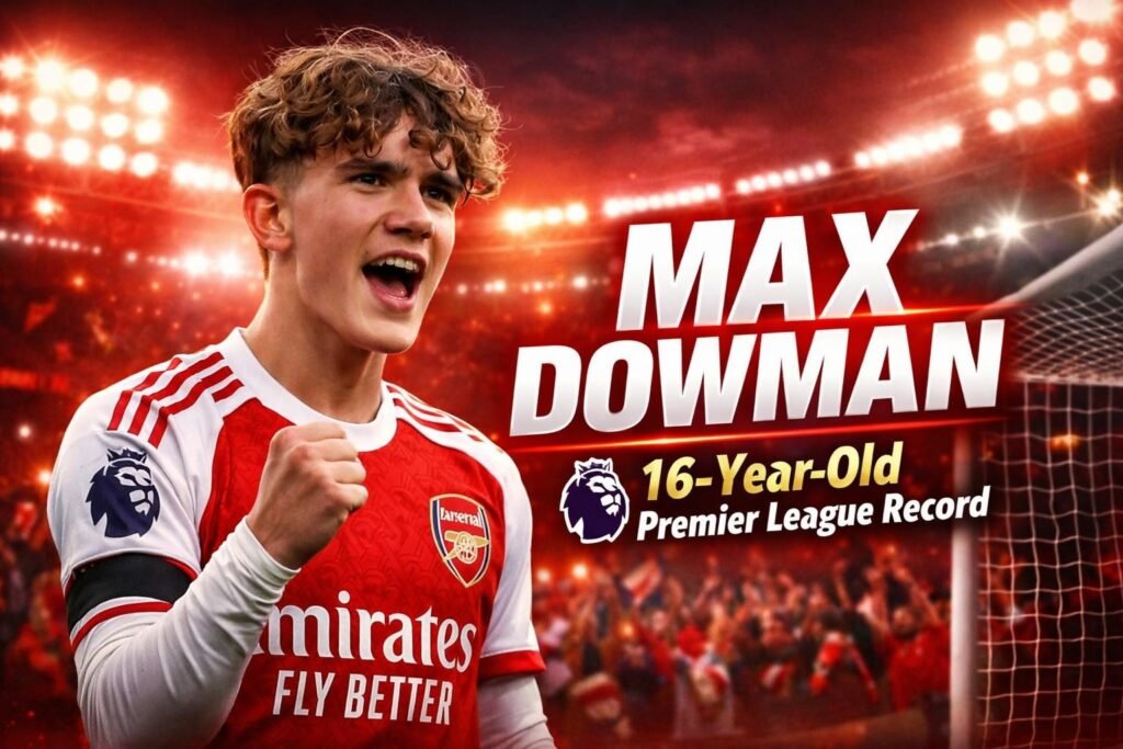 Max Dowman celebrating historic Premier League goal for Arsenal at age 16
