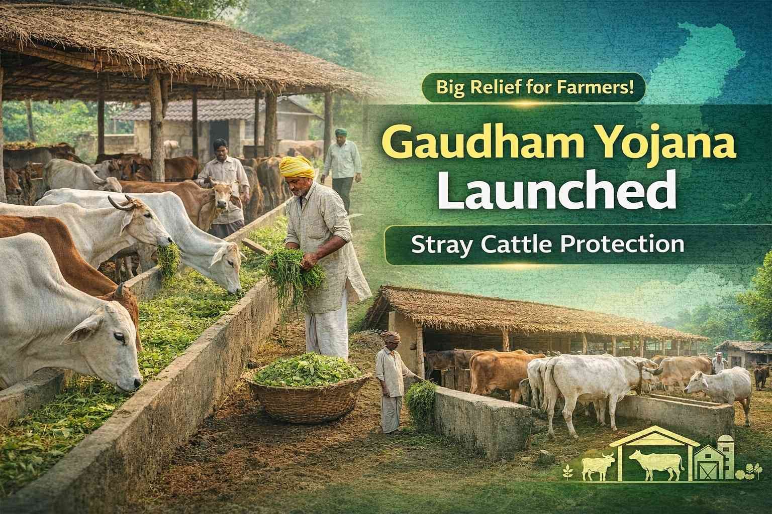 Stray cattle in a Gaudham shelter under Chhattisgarh Gaudham Yojana for cattle protection and rural development