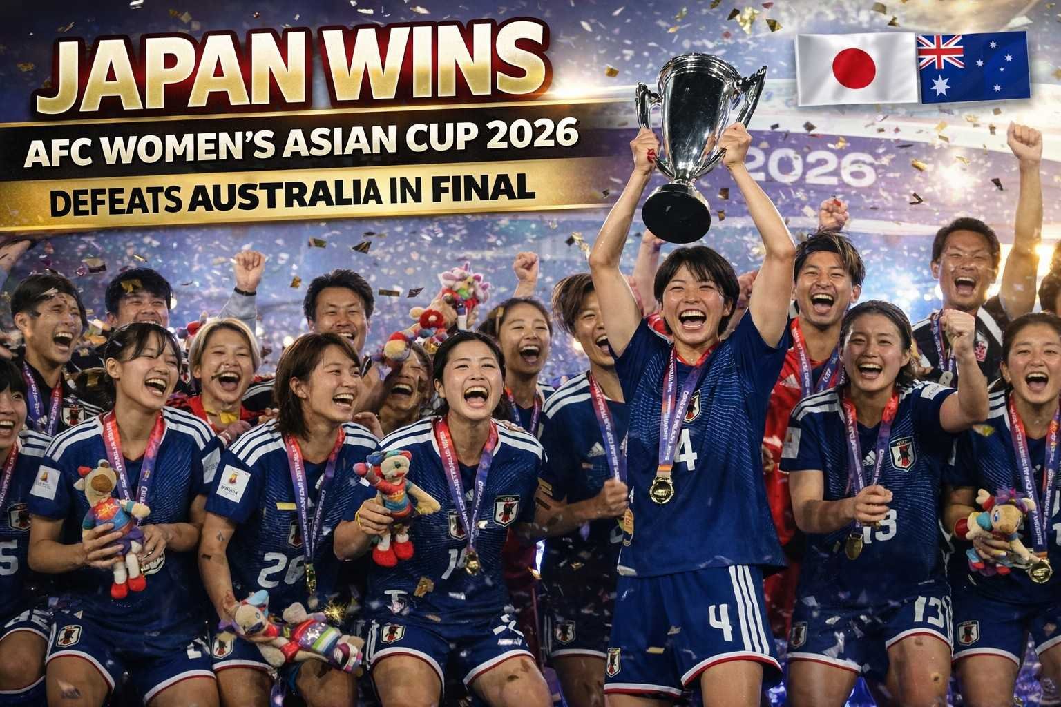 Japan women’s football team celebrates victory after winning AFC Women’s Asian Cup 2026 against Australia