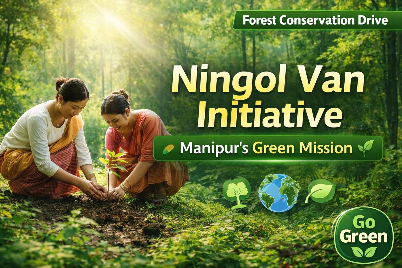Women planting saplings under Manipur’s Ningol Van Initiative to promote forest conservation