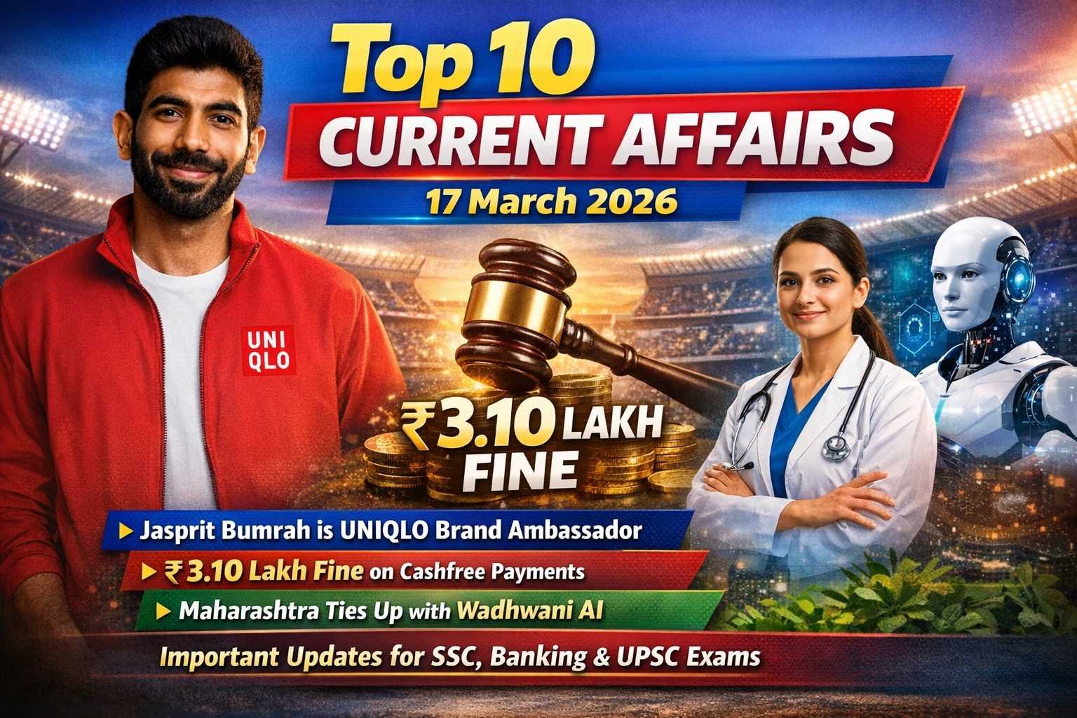 Top 10 Current Affairs 17 March 2026 including RBI fine