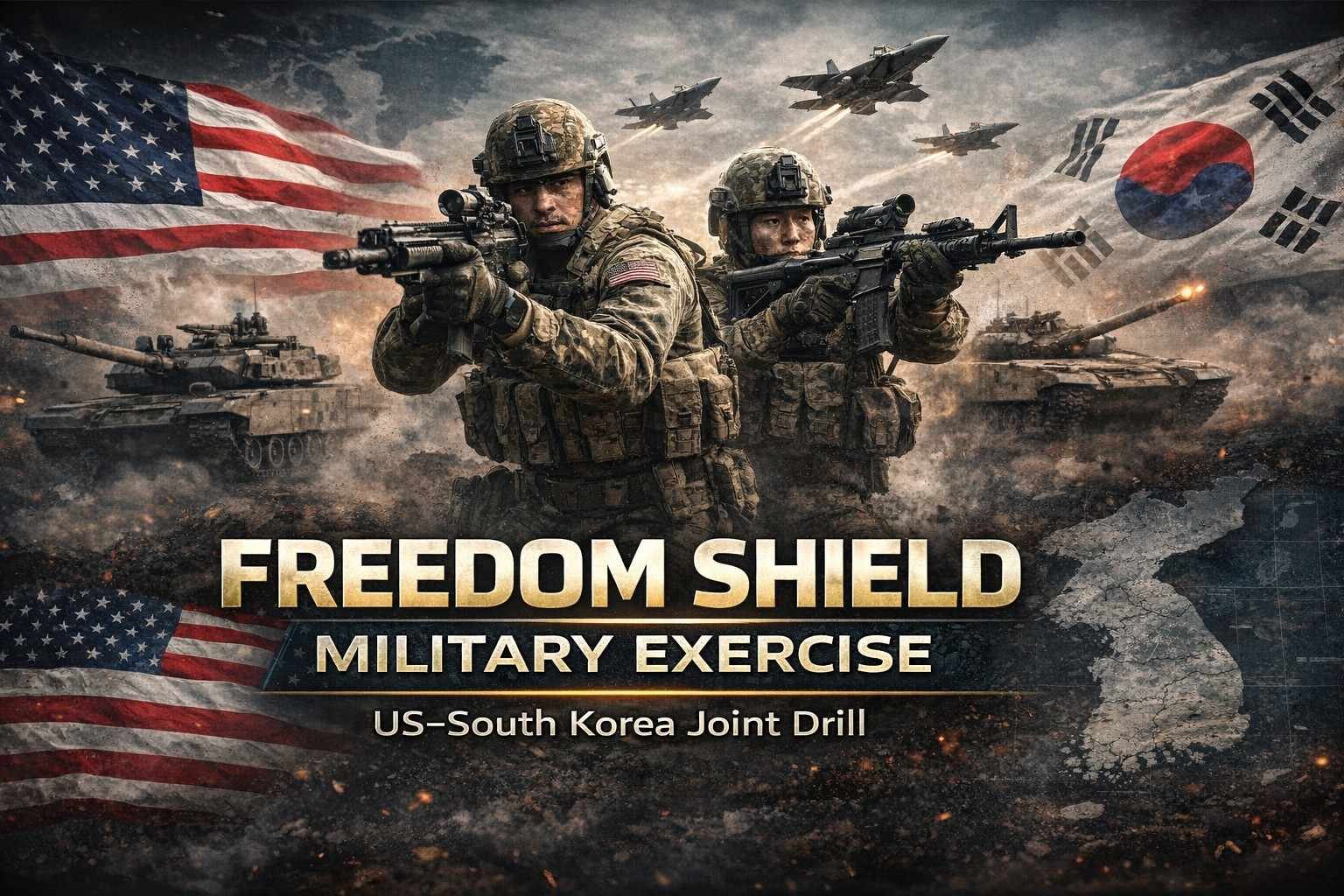 fighter jets and tanks during the US–South Korea defense drill on the Korean Peninsula