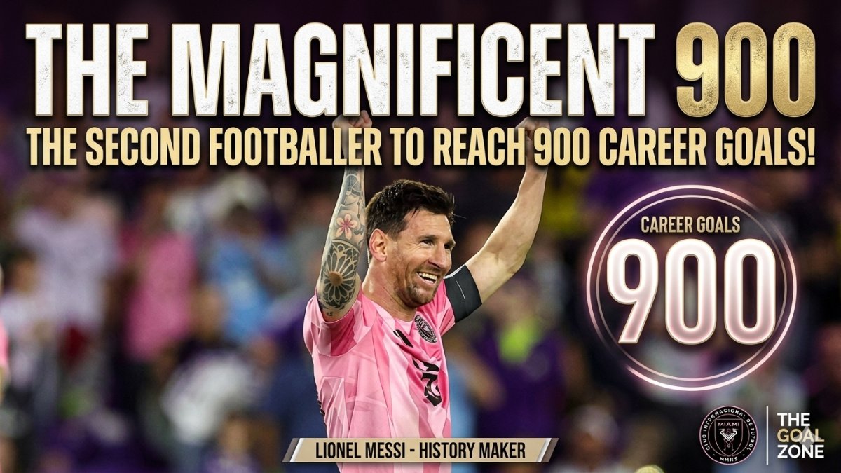 Lionel Messi celebrating after scoring, reaching 900 career goals milestone in football history