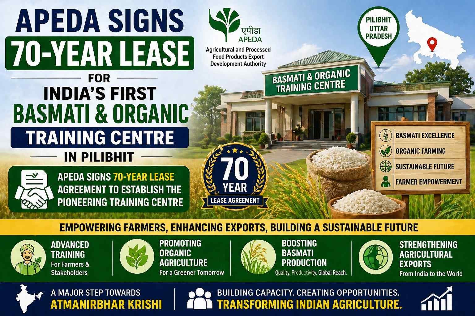 APEDA signs 70-year lease for India’s first basmati and organic farming training centre in Pilibhit Uttar Pradesh