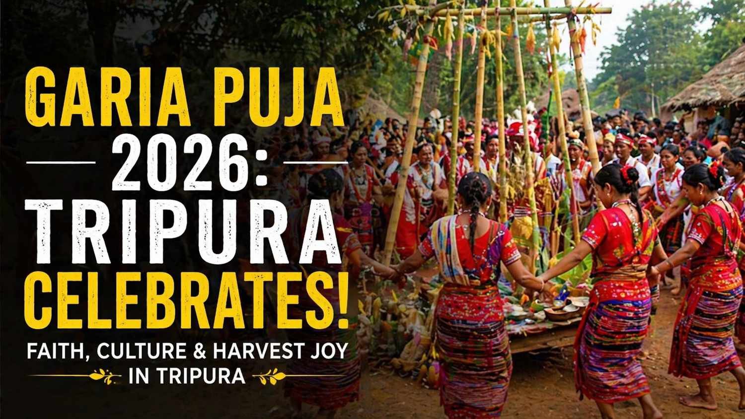 People performing rituals with incense sticks and candles during Garia Puja 2026 celebration in Tripura village