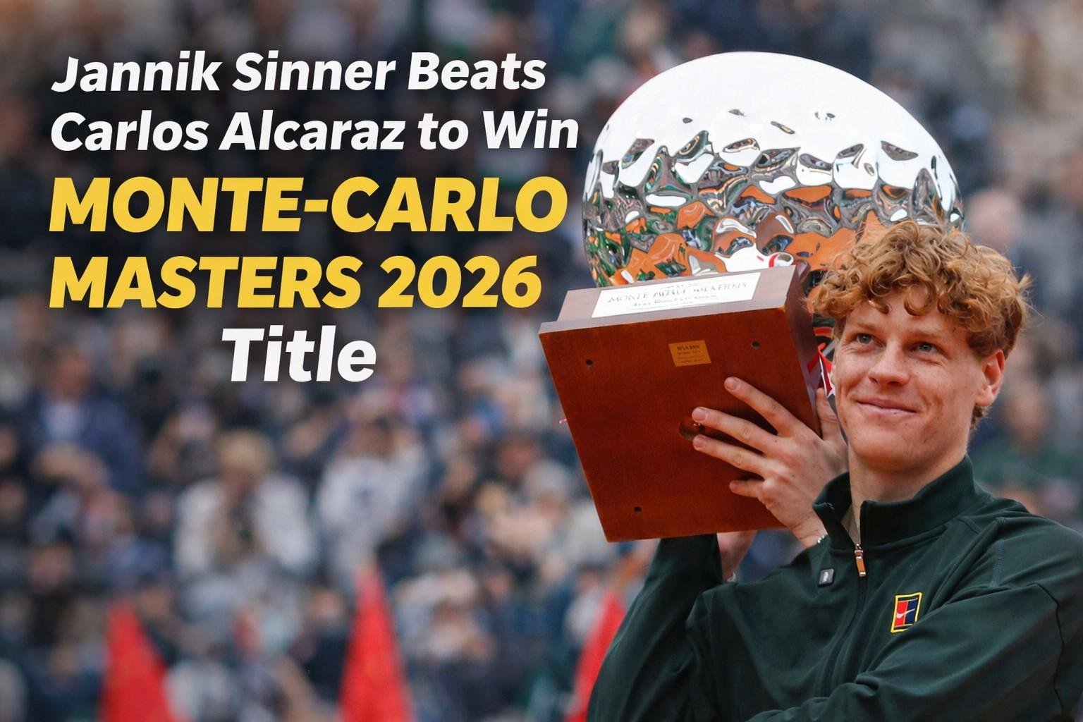 Jannik Sinner holding the Monte-Carlo Masters trophy after defeating Carlos Alcaraz in the 2026 final.