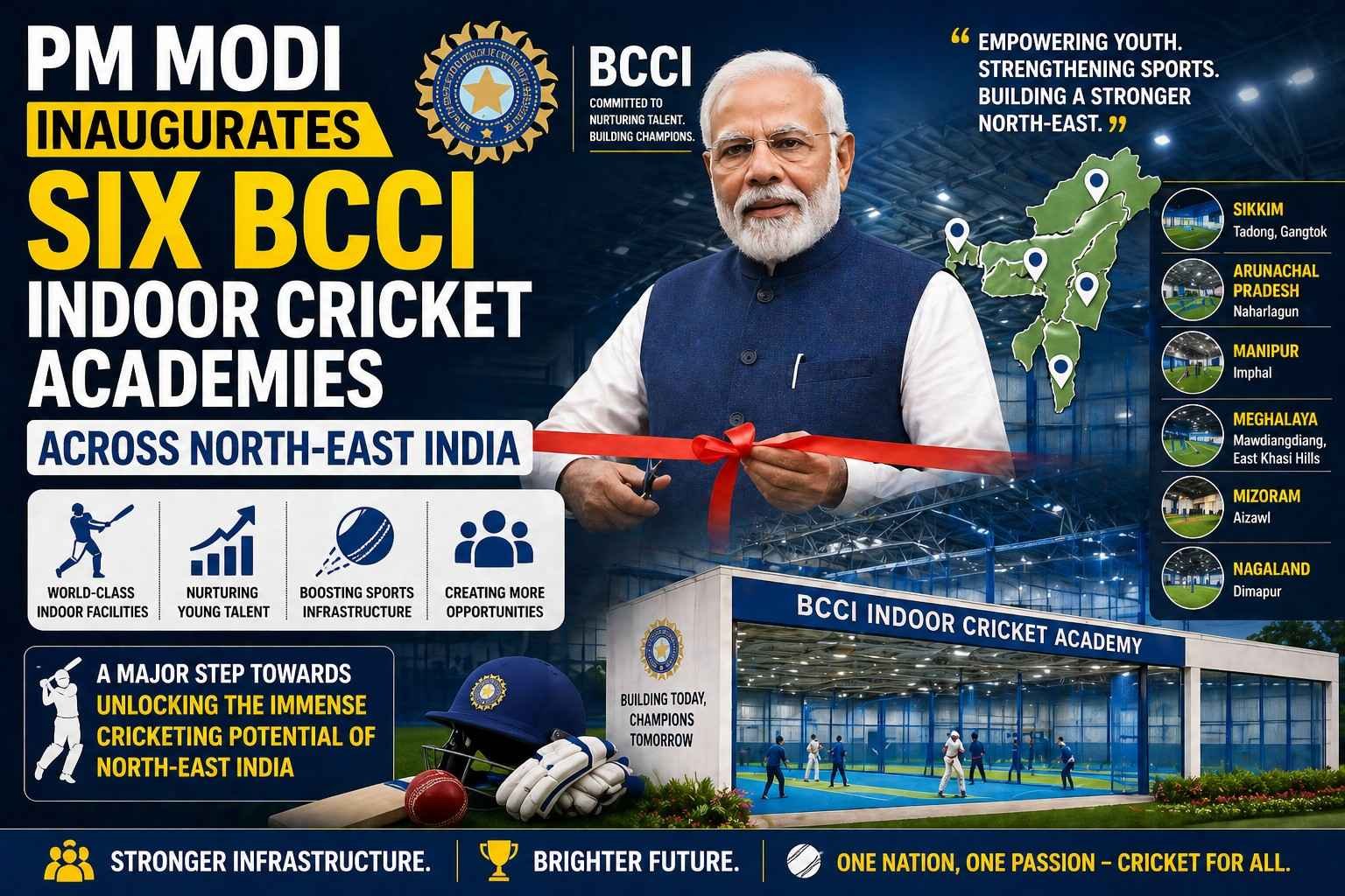 PM Modi inaugurates six BCCI indoor cricket academies across North-East India