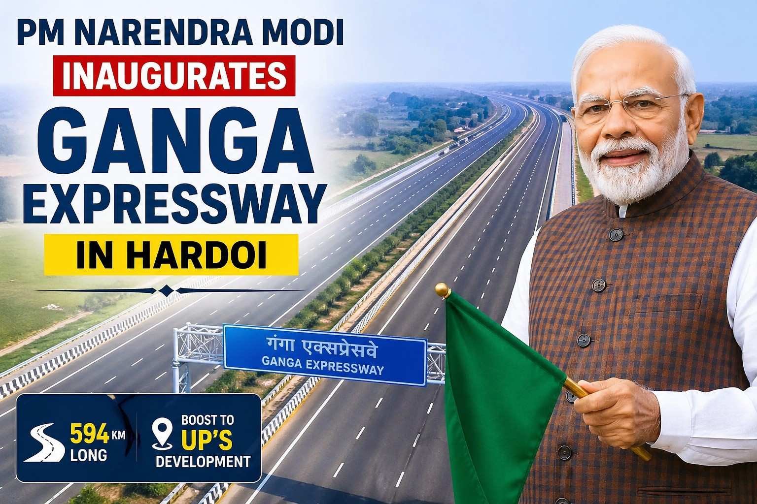 PM Narendra Modi inaugurates the Ganga Expressway in Hardoi, marking a major boost to connectivity and development in Uttar Pradesh.