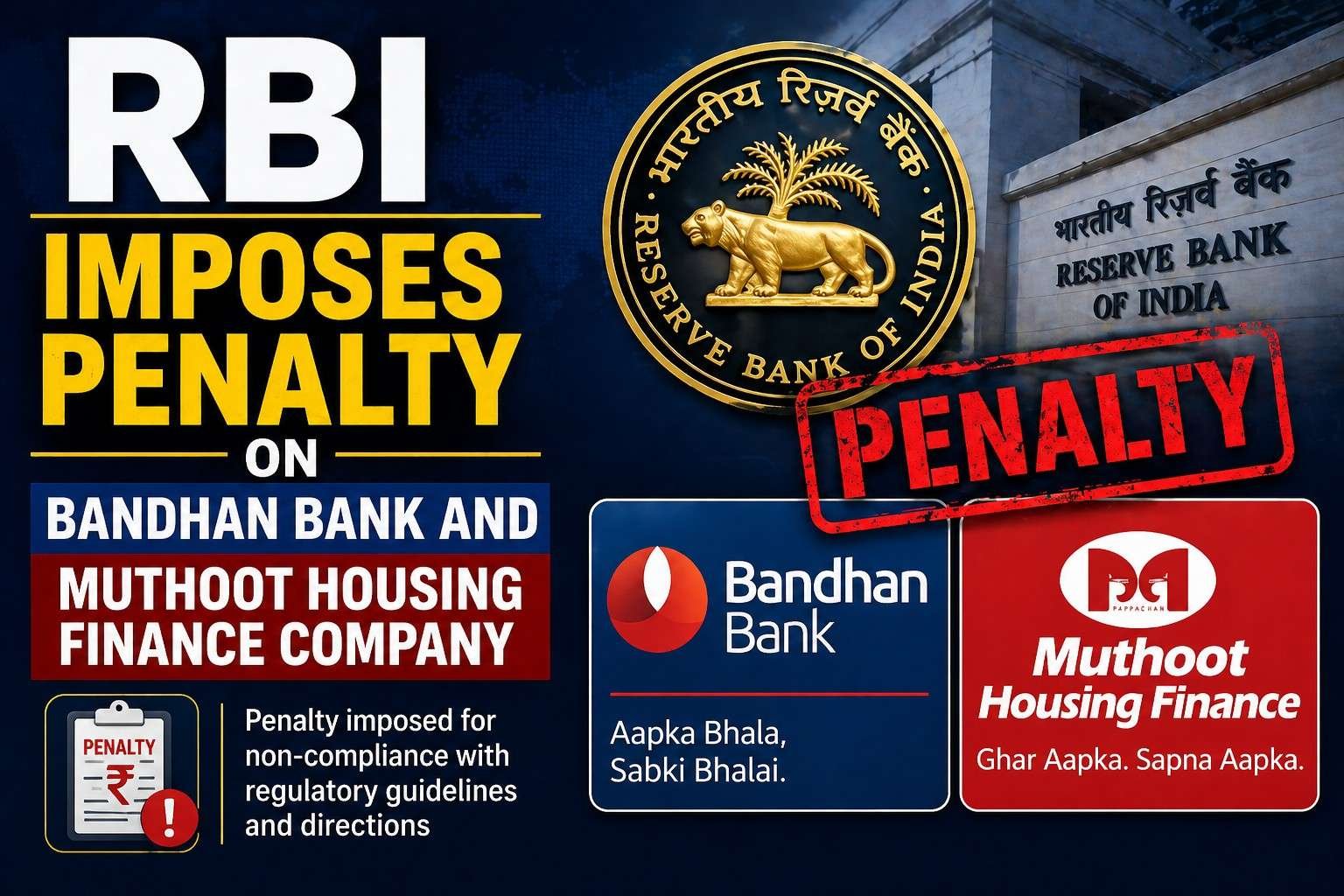 RBI imposes penalty on Bandhan Bank and Muthoot Housing Finance Company for regulatory non-compliance