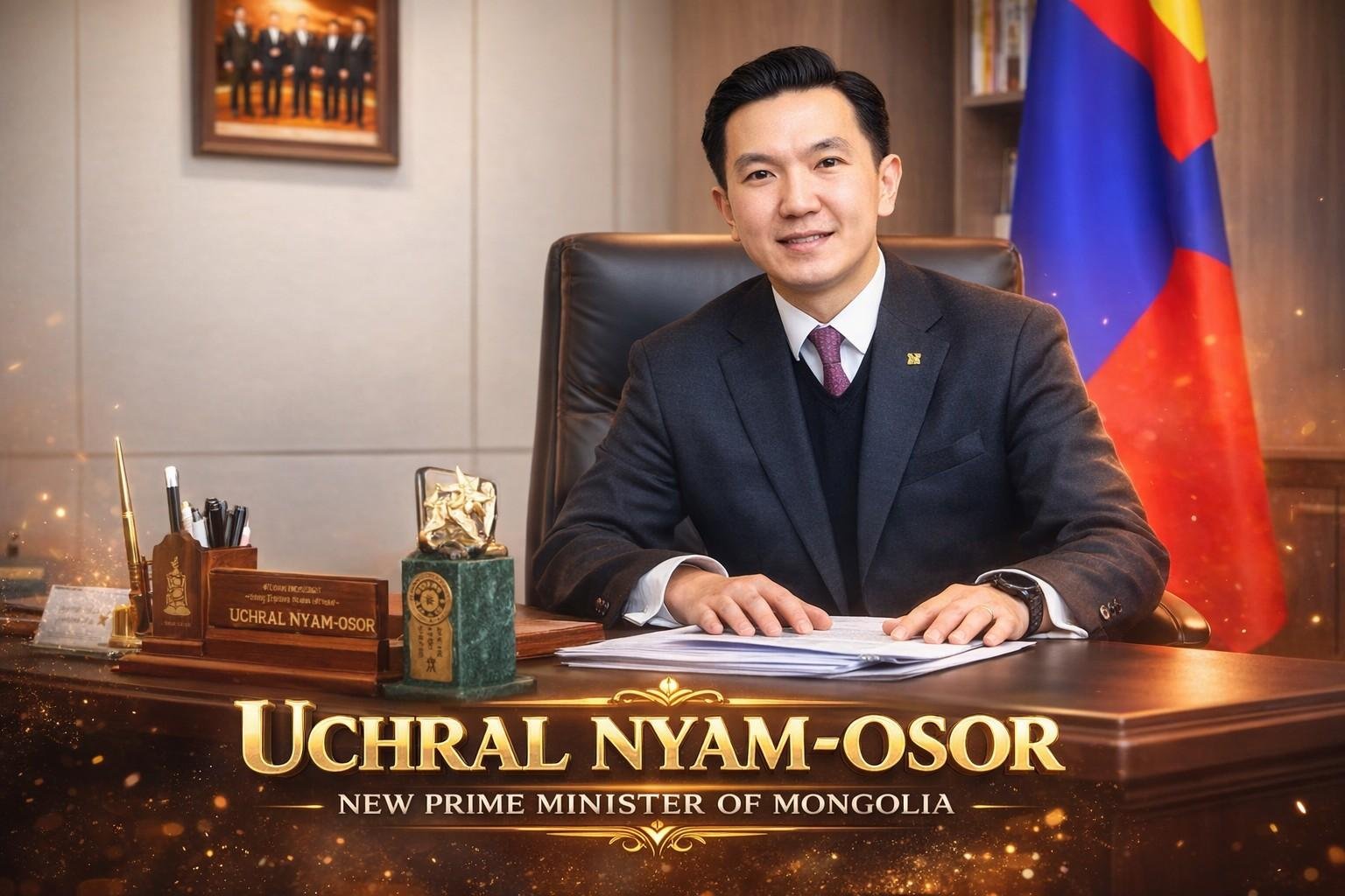 Prime Minister of Mongolia Uchral Nyam-Osor in official office at State Palace in Ulaanbaatar