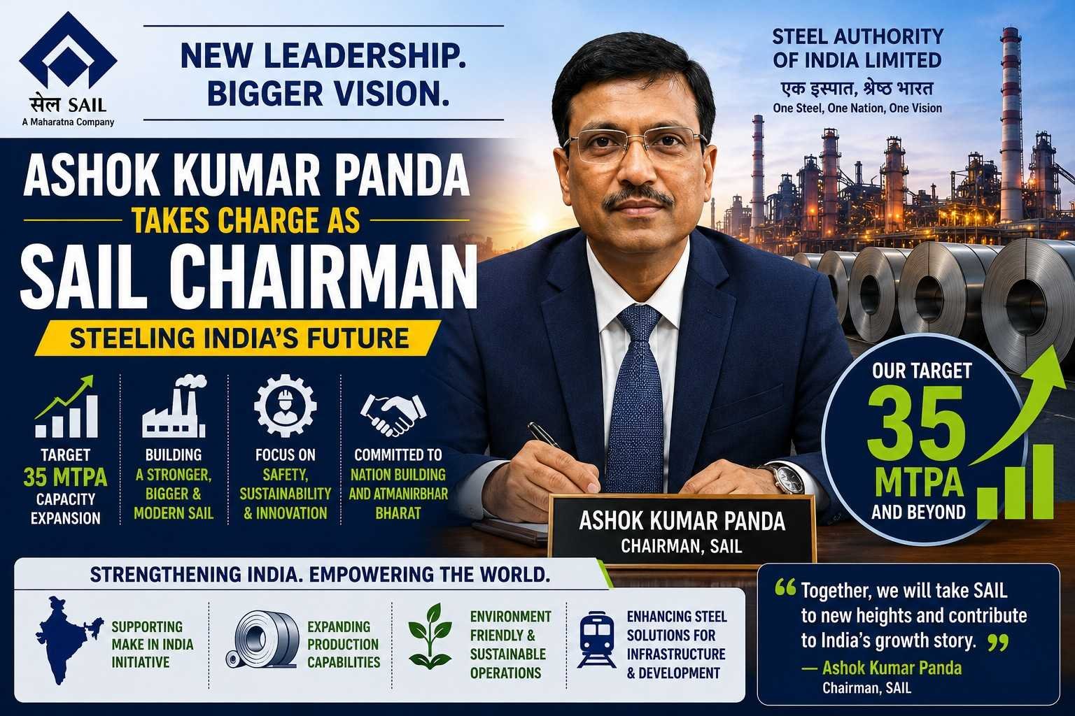 Ashok Kumar Panda takes charge as SAIL Chairman with 35 MTPA expansion target