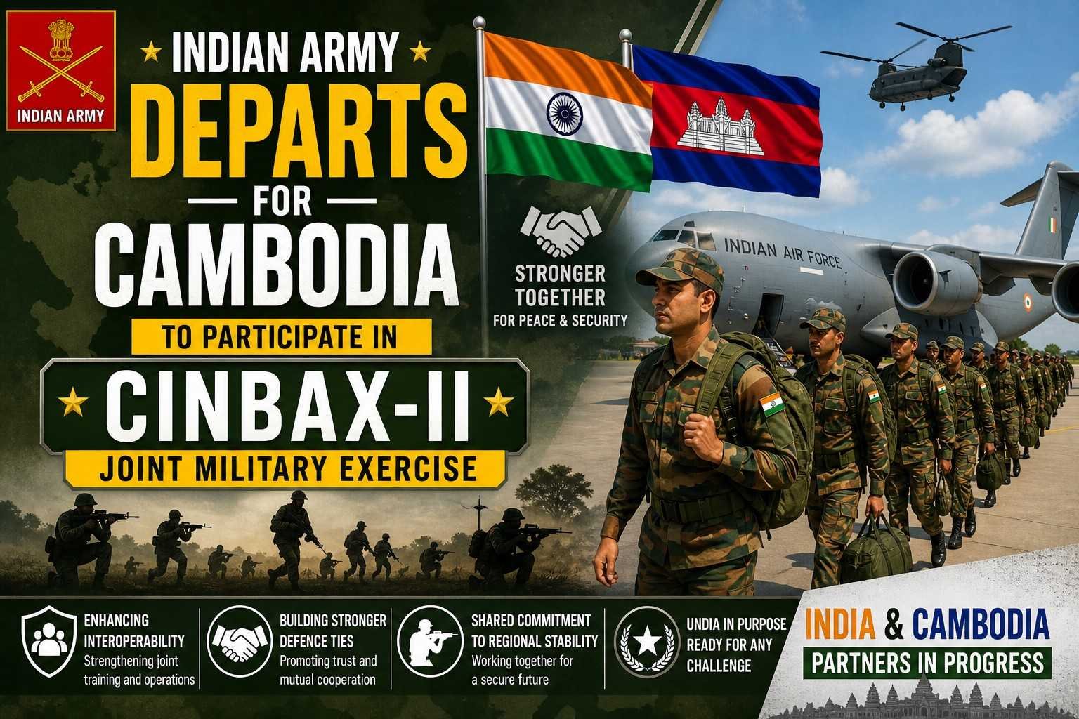 Indian Army departs for Cambodia to participate in CINBAX-II joint military exercise