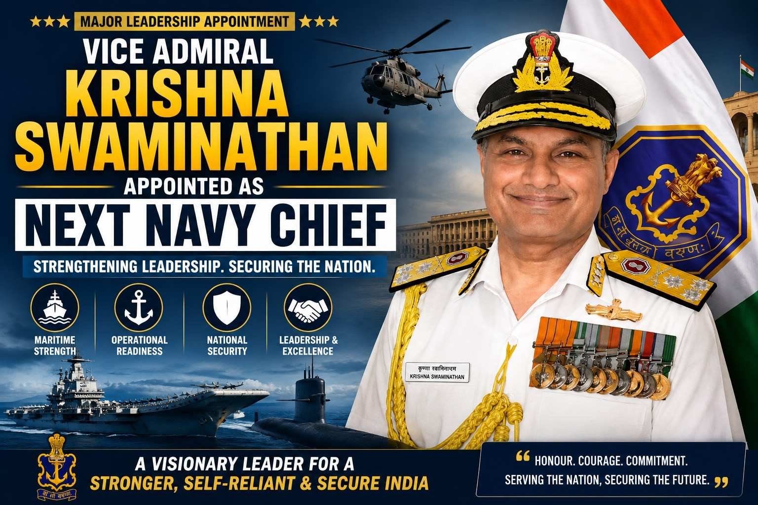 Vice Admiral Krishna Swaminathan appointed as India’s next Navy Chief