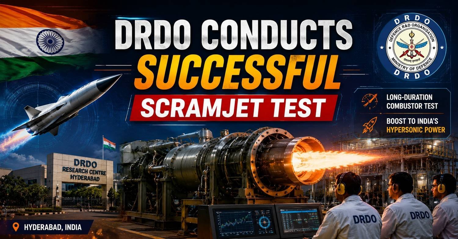 DRDO scientists conduct a successful long-duration scramjet combustor test at a defence research facility in Hyderabad.