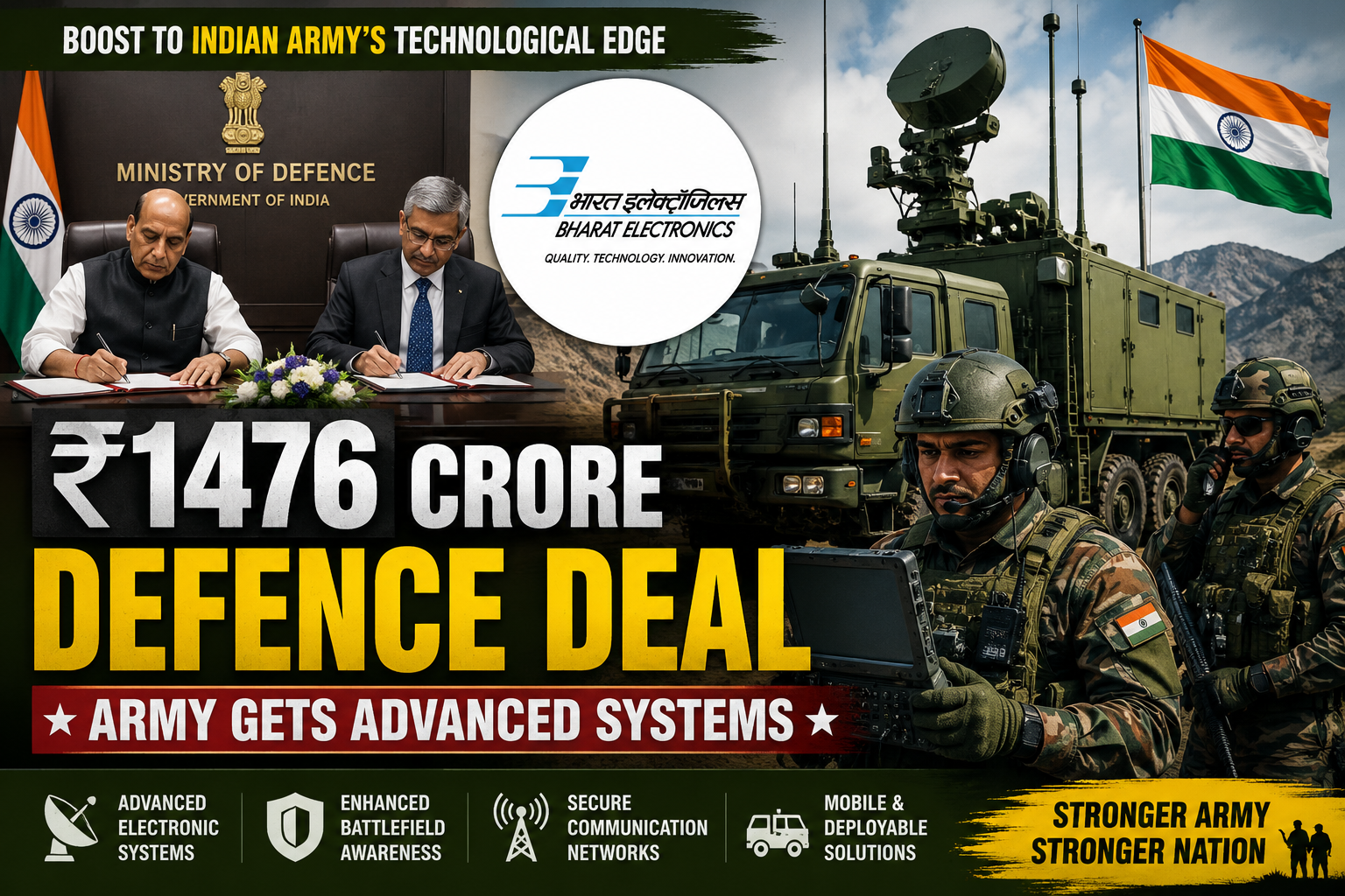 Indian Army to receive advanced mobile electronic systems under ₹1476 crore BEL deal