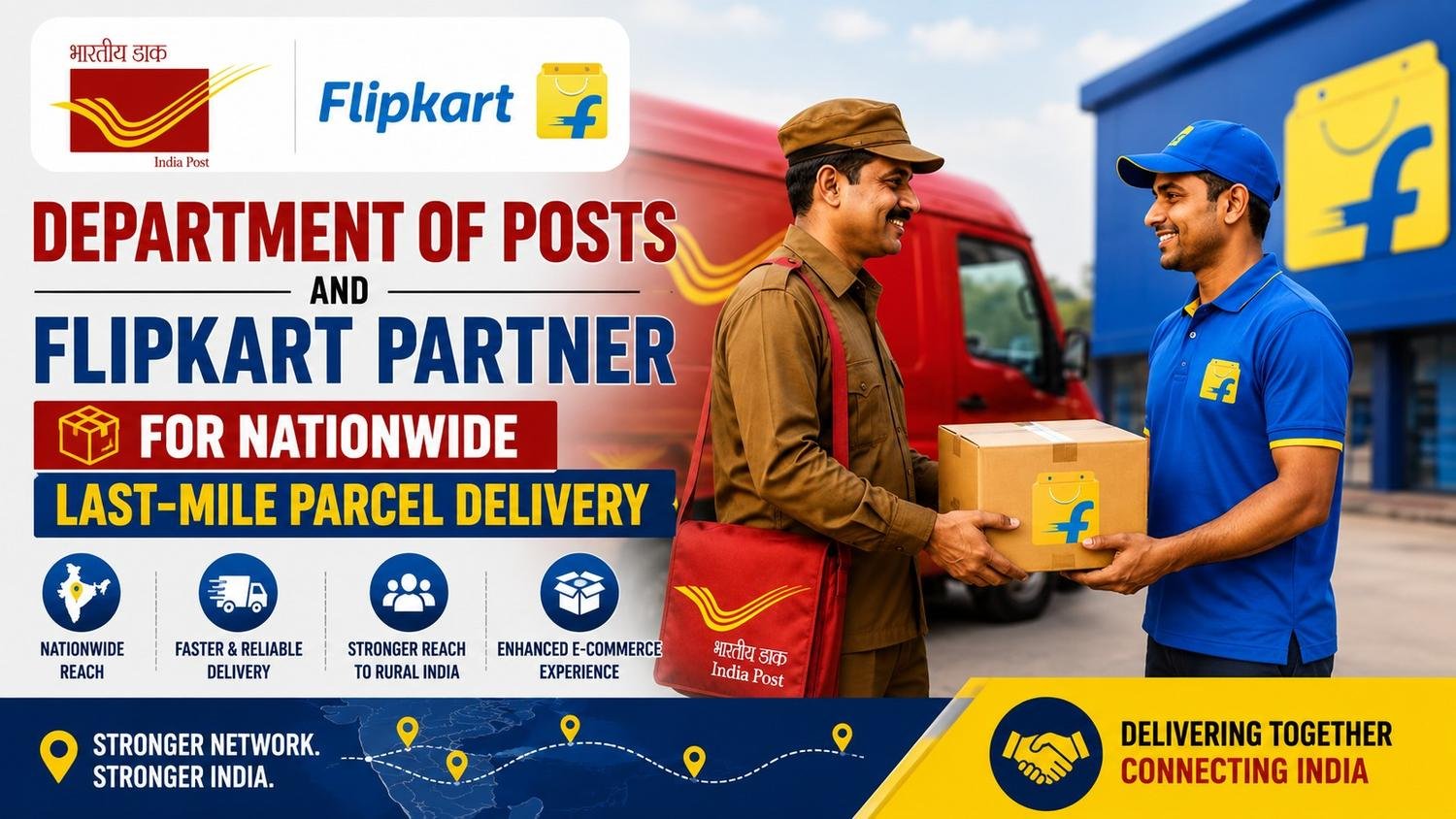 Department of Posts and Flipkart partnership for nationwide last-mile parcel delivery services in India
