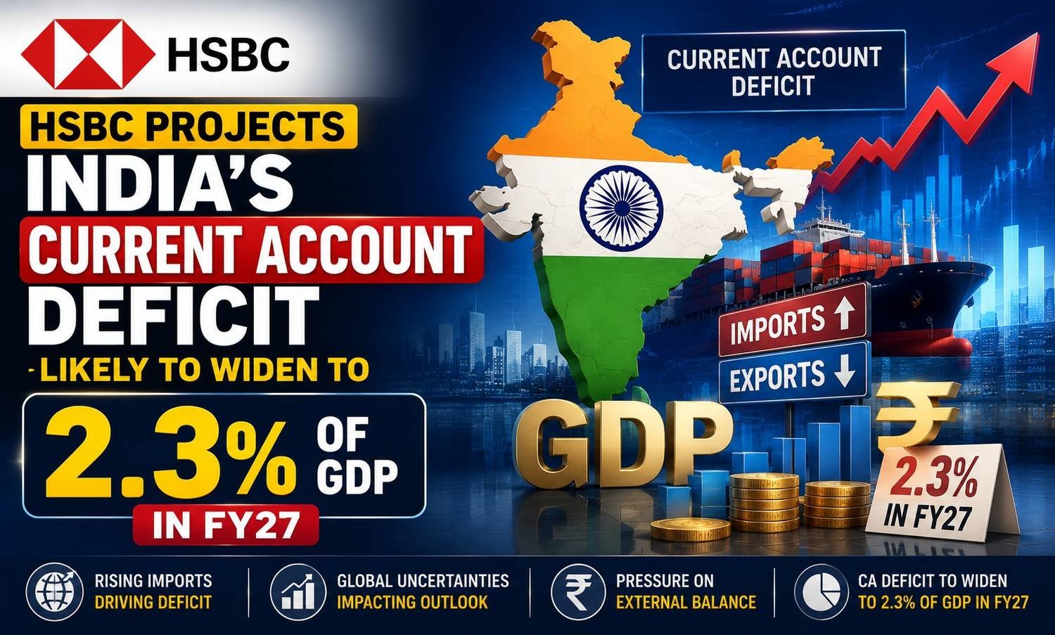 HSBC projects India current account deficit at 2.3 percent of GDP in FY27