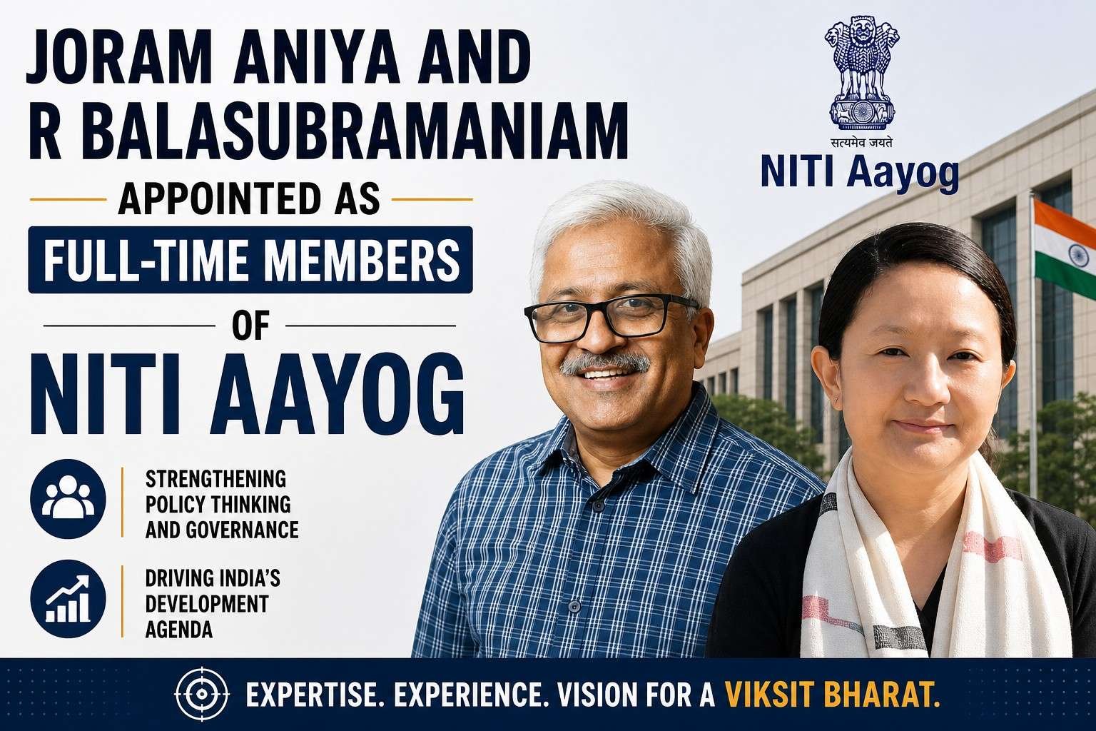 Joram Aniya and R Balasubramaniam appointed as full-time members of NITI Aayog