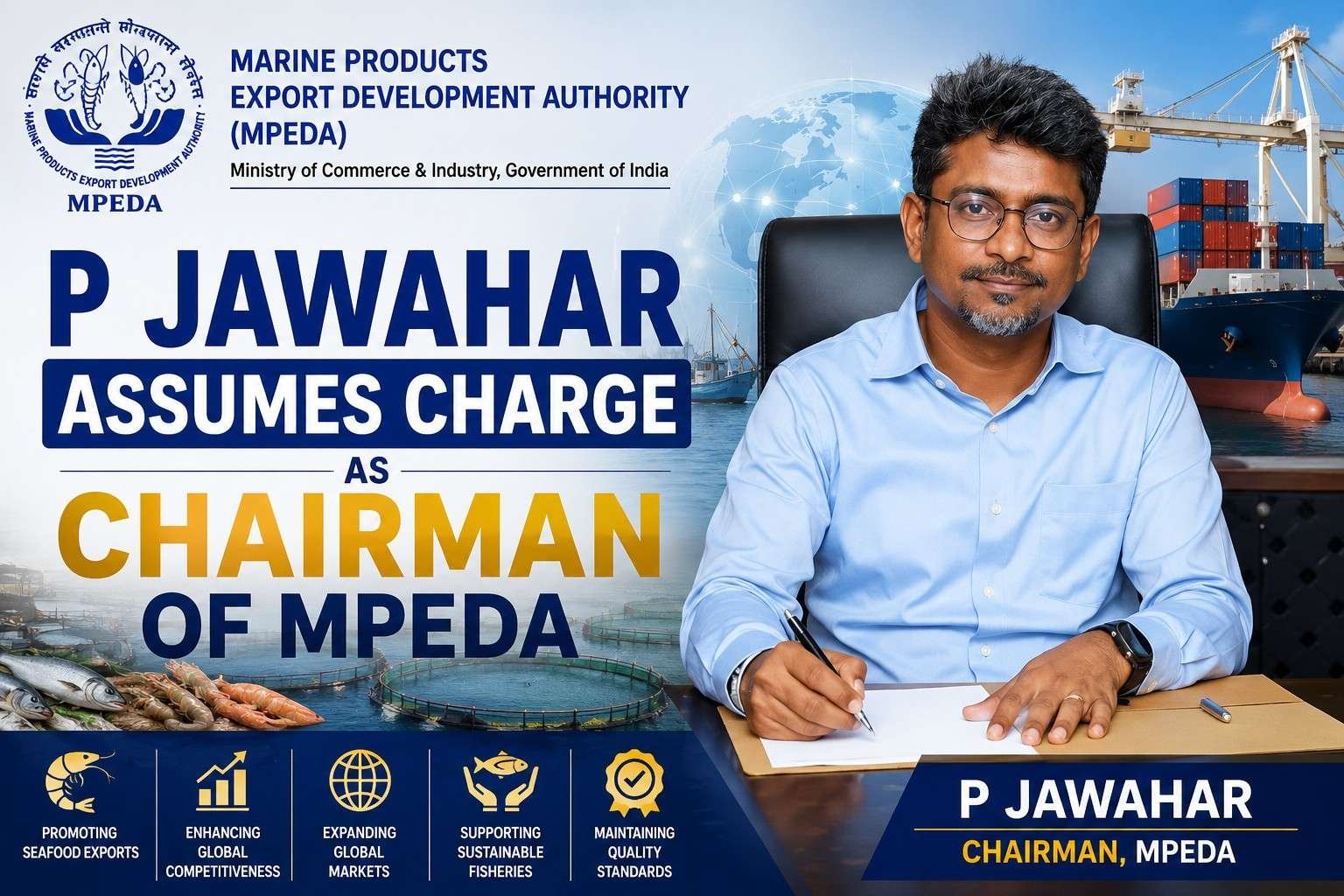P Jawahar assumes charge as Chairman of MPEDA to strengthen India’s marine exports sector