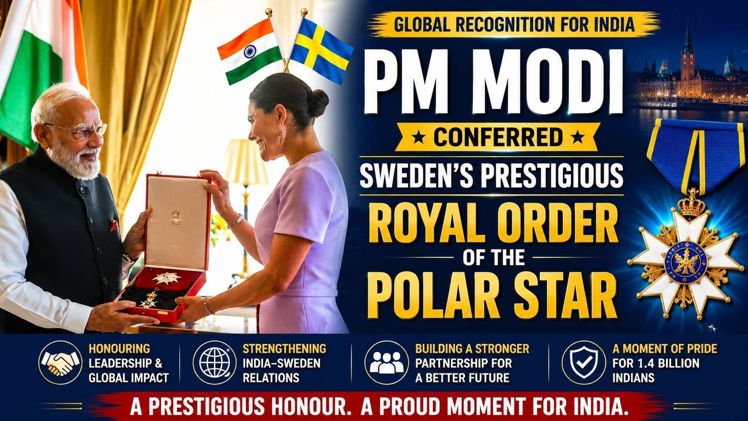 PM Modi conferred Sweden’s Royal Order of the Polar Star