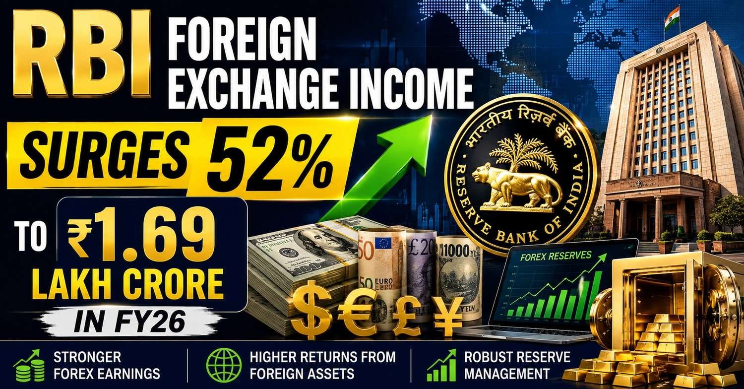 RBI foreign exchange income rises 52 percent to ₹1.69 lakh crore in FY26.