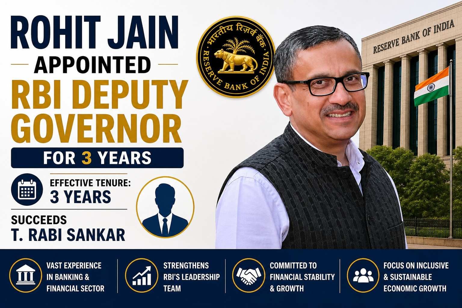 Rohit Jain appointed RBI Deputy Governor for 3 years succeeds T Rabi Sankar Reserve Bank of India leadership update