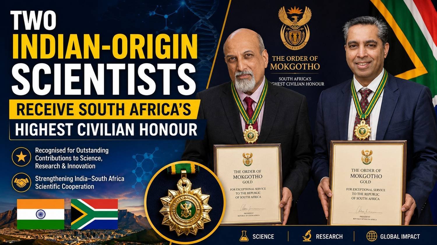 Two Indian-origin scientists receiving South Africa’s highest civilian honour for contributions to science and research