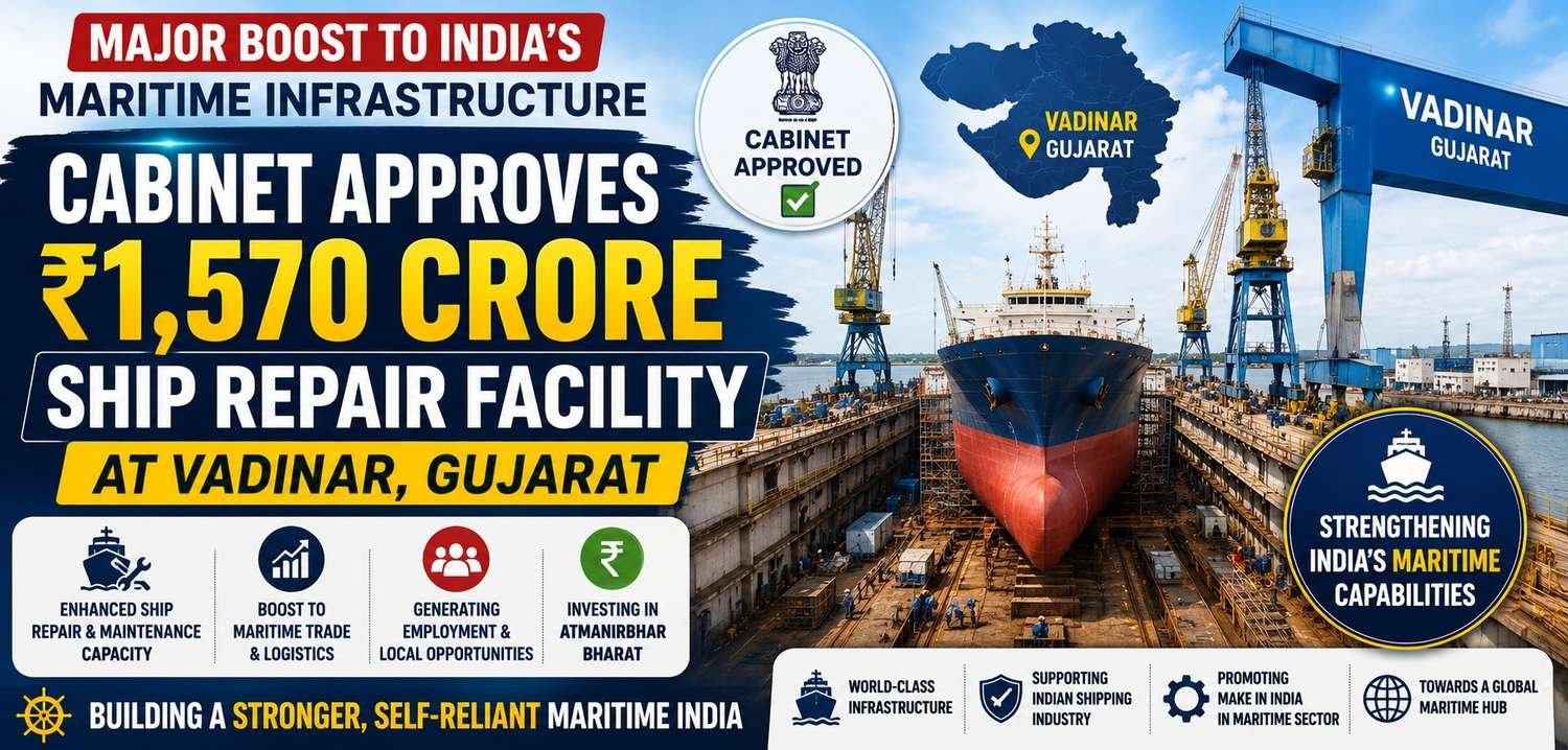 Cabinet approves ₹1570 crore ship repair facility at Vadinar Gujarat