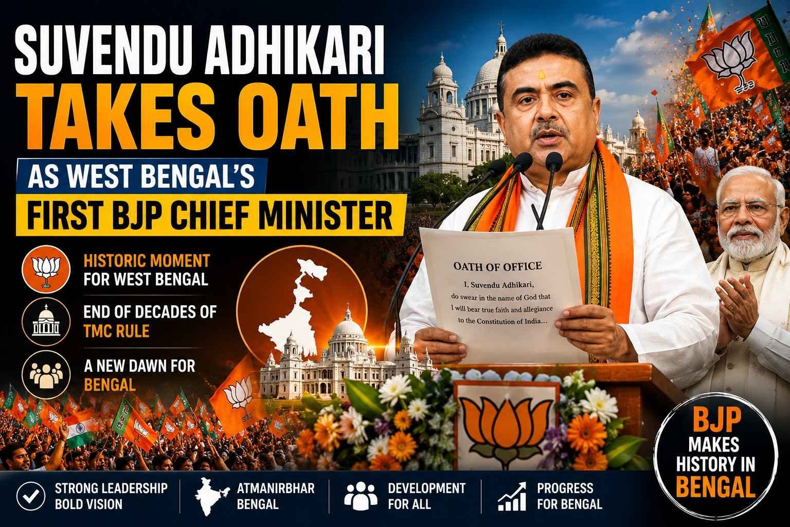 Suvendu Adhikari takes oath as West Bengal’s first BJP Chief Minister