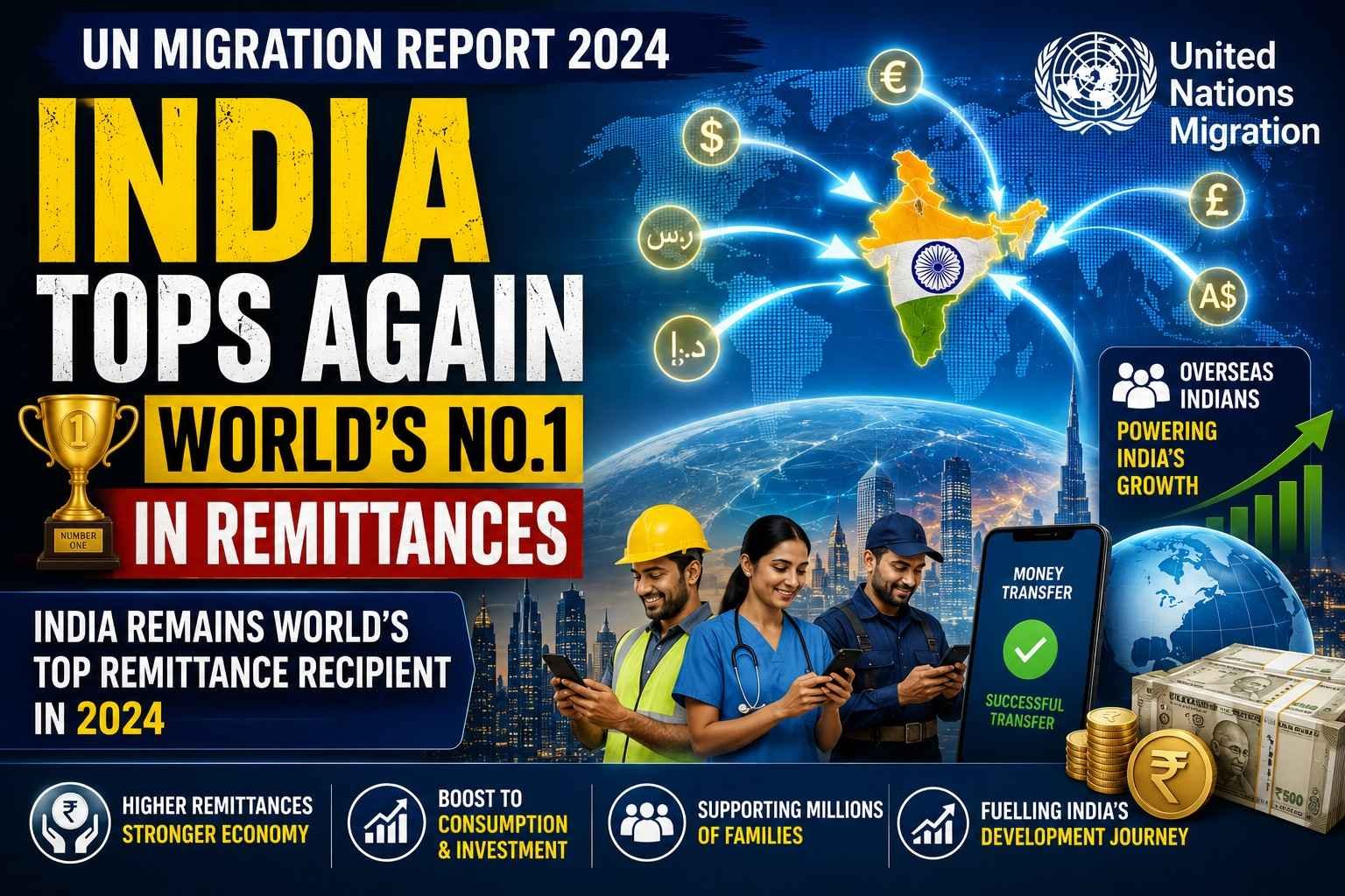 India remains the world’s top remittance recipient in 2024 according to UN migration report
