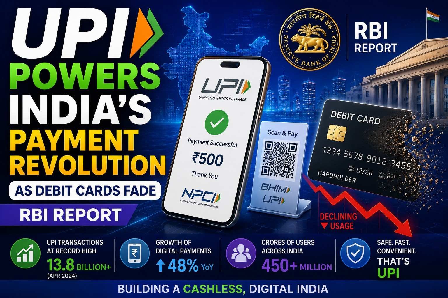 UPI dominates India’s digital payment ecosystem as debit card usage declines according to RBI report