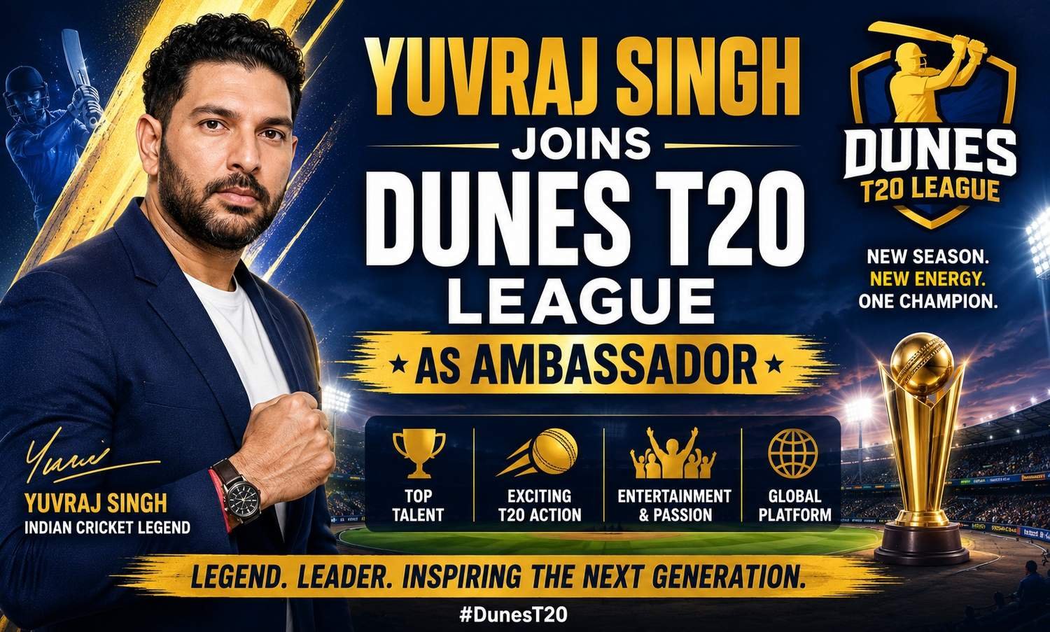 Yuvraj Singh joins Dunes T20 League as ambassador