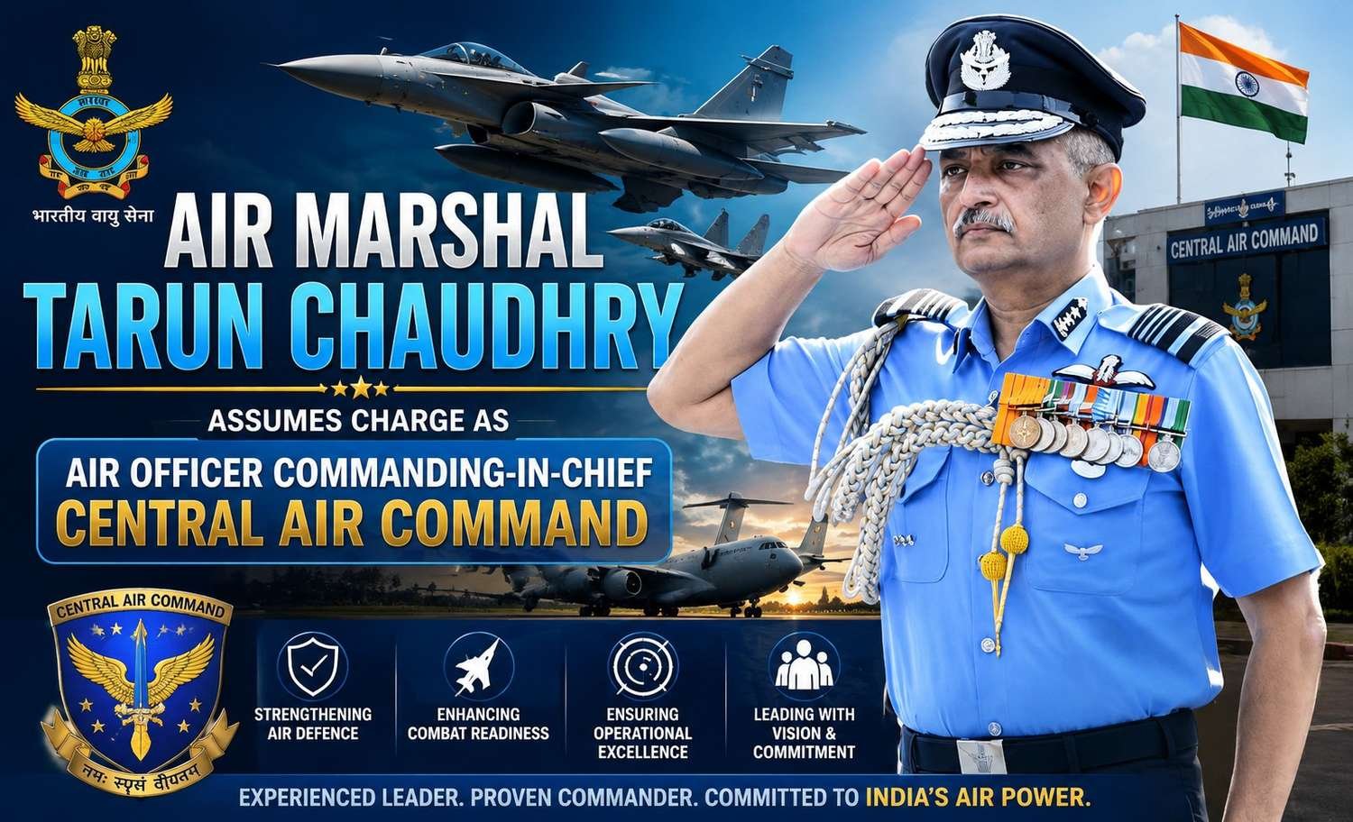 Air Marshal Tarun Chaudhry assumes charge as Air Officer Commanding-in-Chief of Central Air Command.