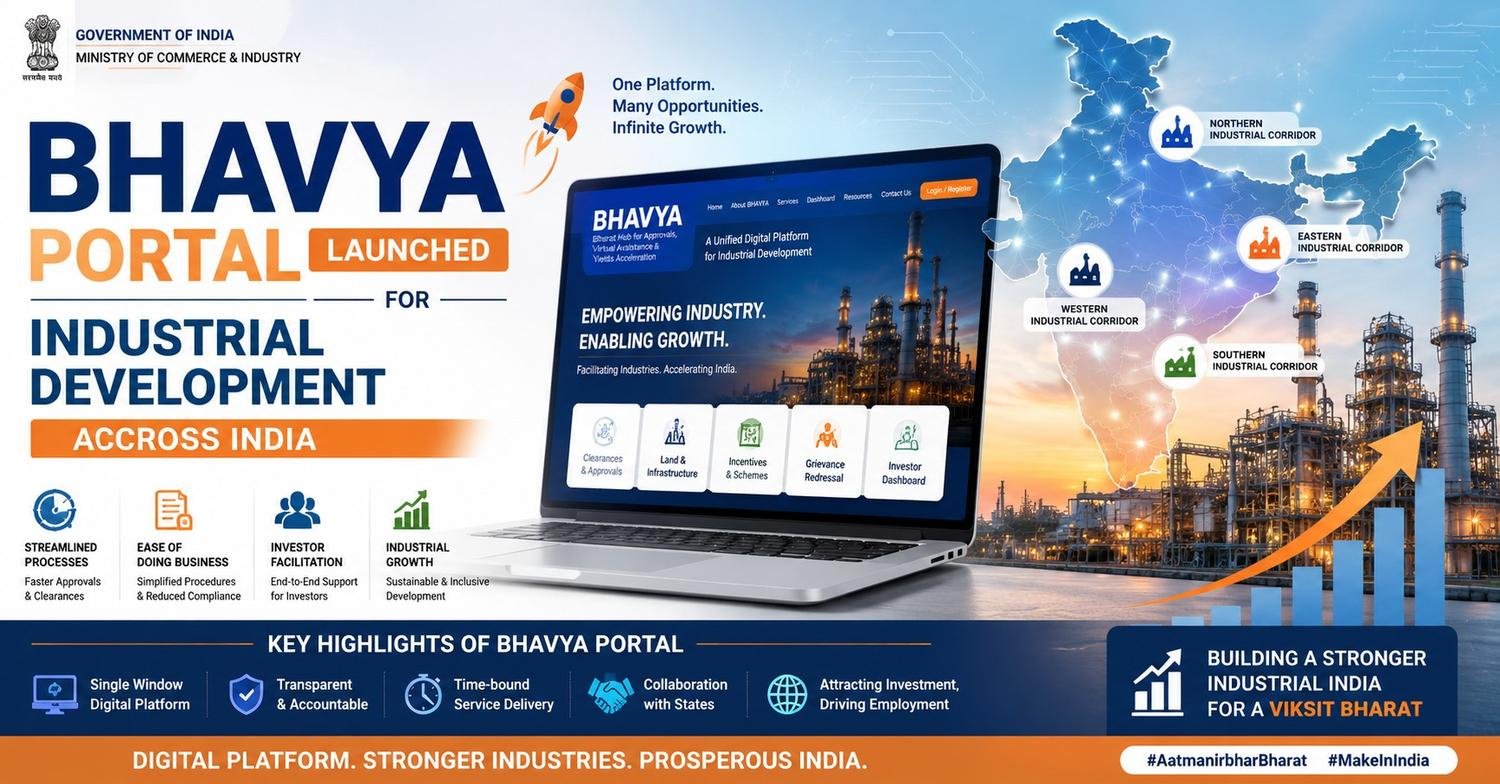 BHAVYA Portal launched to promote industrial development and improve ease of doing business across India through a unified digital platform.