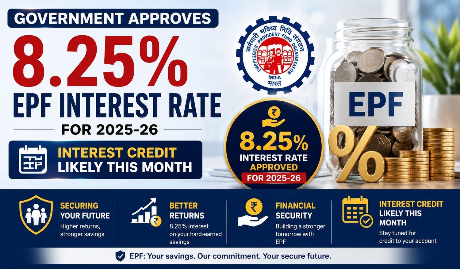 Government approves 8.25 percent EPF interest rate for financial year 2025-26.