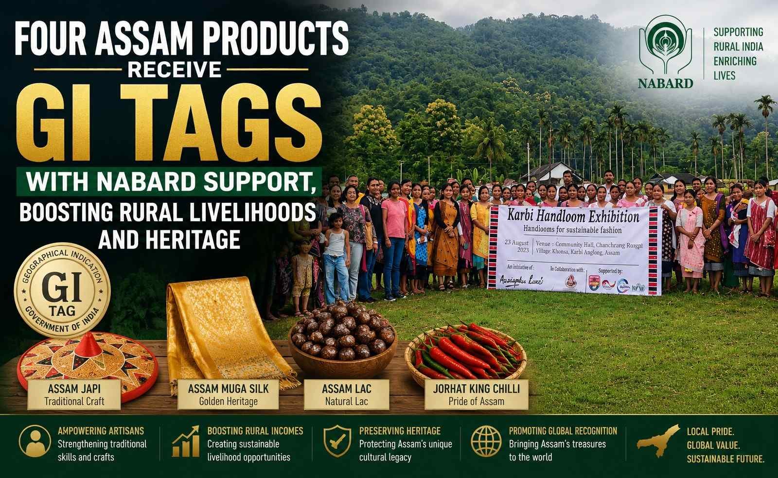 Four traditional Assam products receive GI tags with NABARD support, boosting rural livelihoods and preserving cultural heritage.