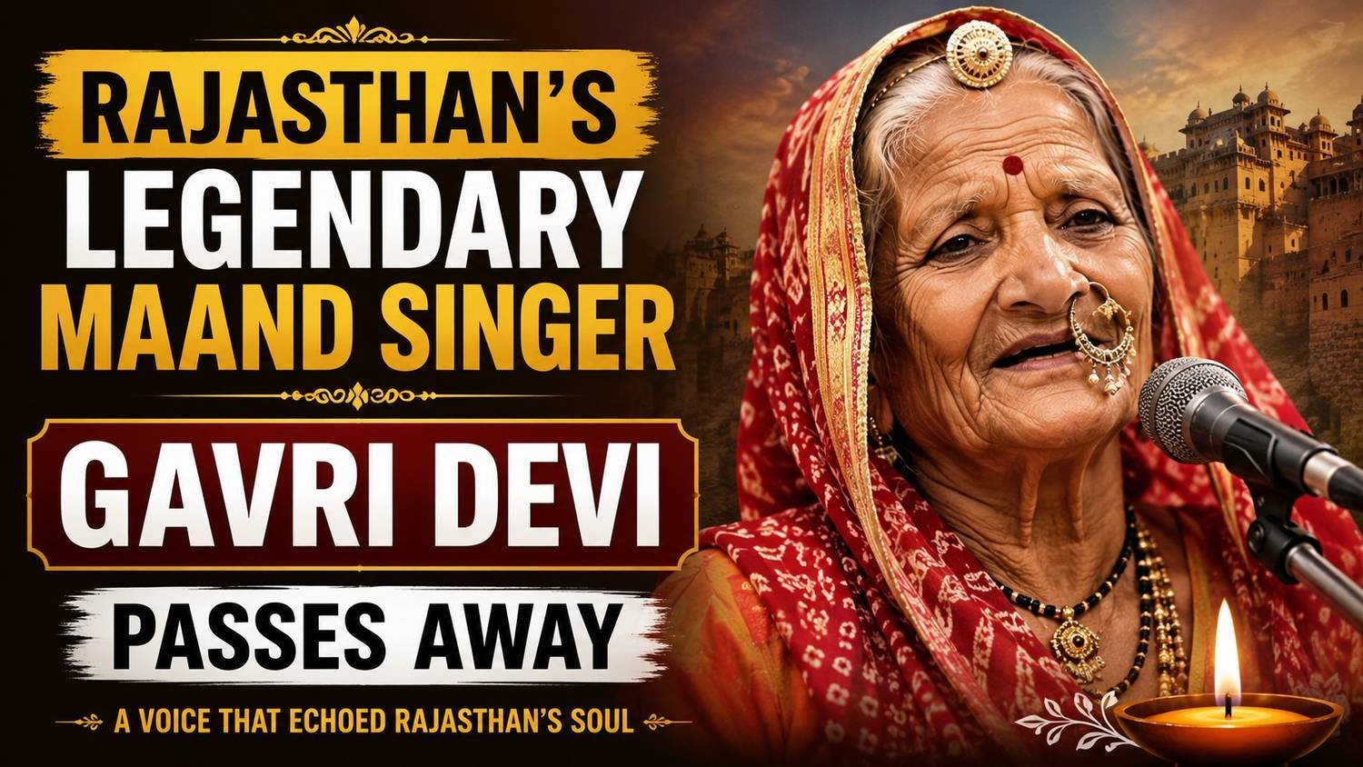 Legendary Rajasthan Maand singer Gavri Devi, who passed away at the age of 98 in Pali after an illustrious folk music career.