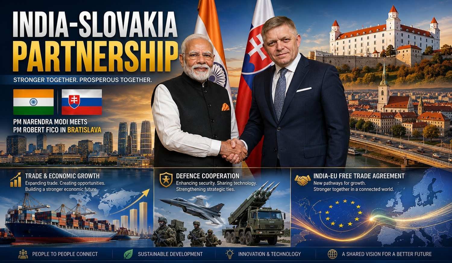 Prime Minister Narendra Modi and Slovak Prime Minister Robert Fico announce a Comprehensive Partnership during Modi's historic visit to Slovakia.