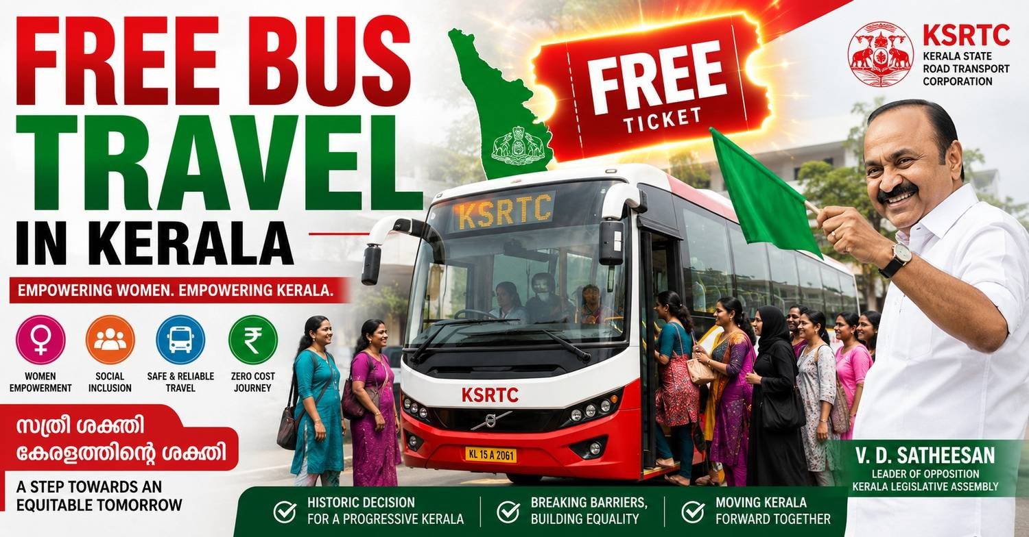 Kerala launches the Priyadarshini free bus travel scheme for women and transgender persons on KSRTC buses.