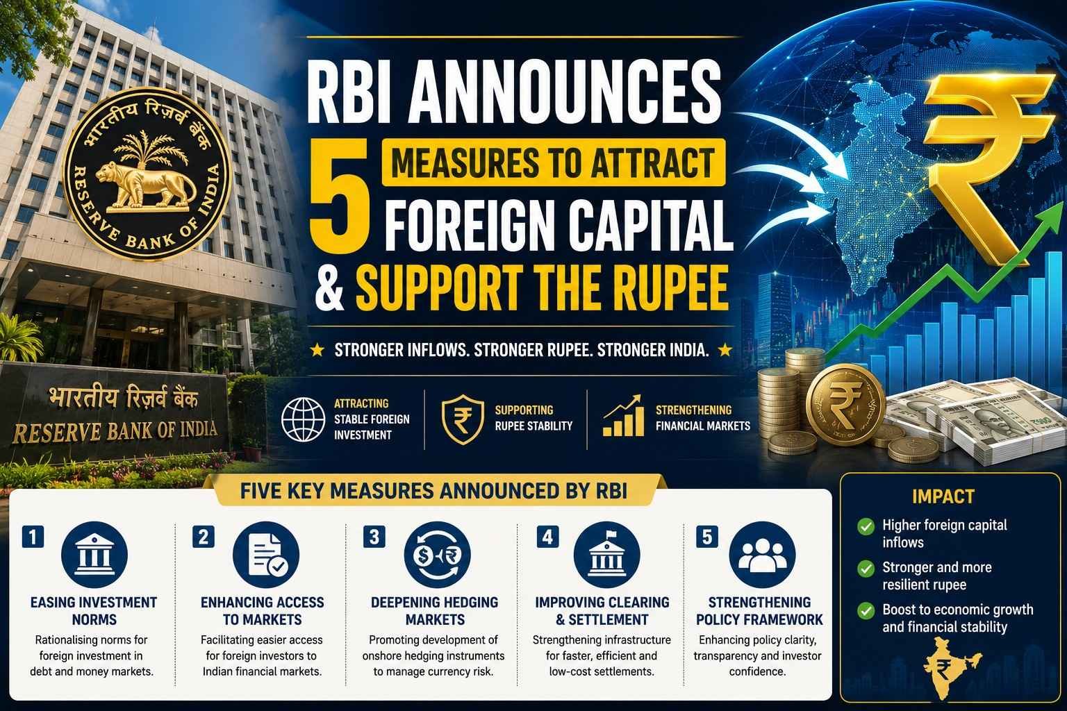 RBI announces five measures aimed at attracting foreign capital inflows and strengthening the Indian rupee.