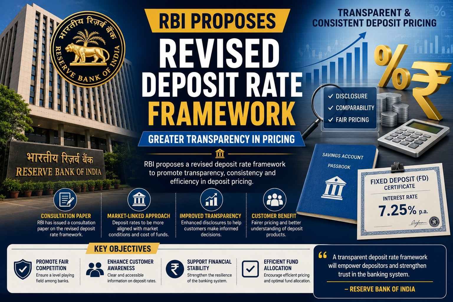 RBI proposes a revised deposit rate framework to improve transparency and consistency in deposit pricing across banks.