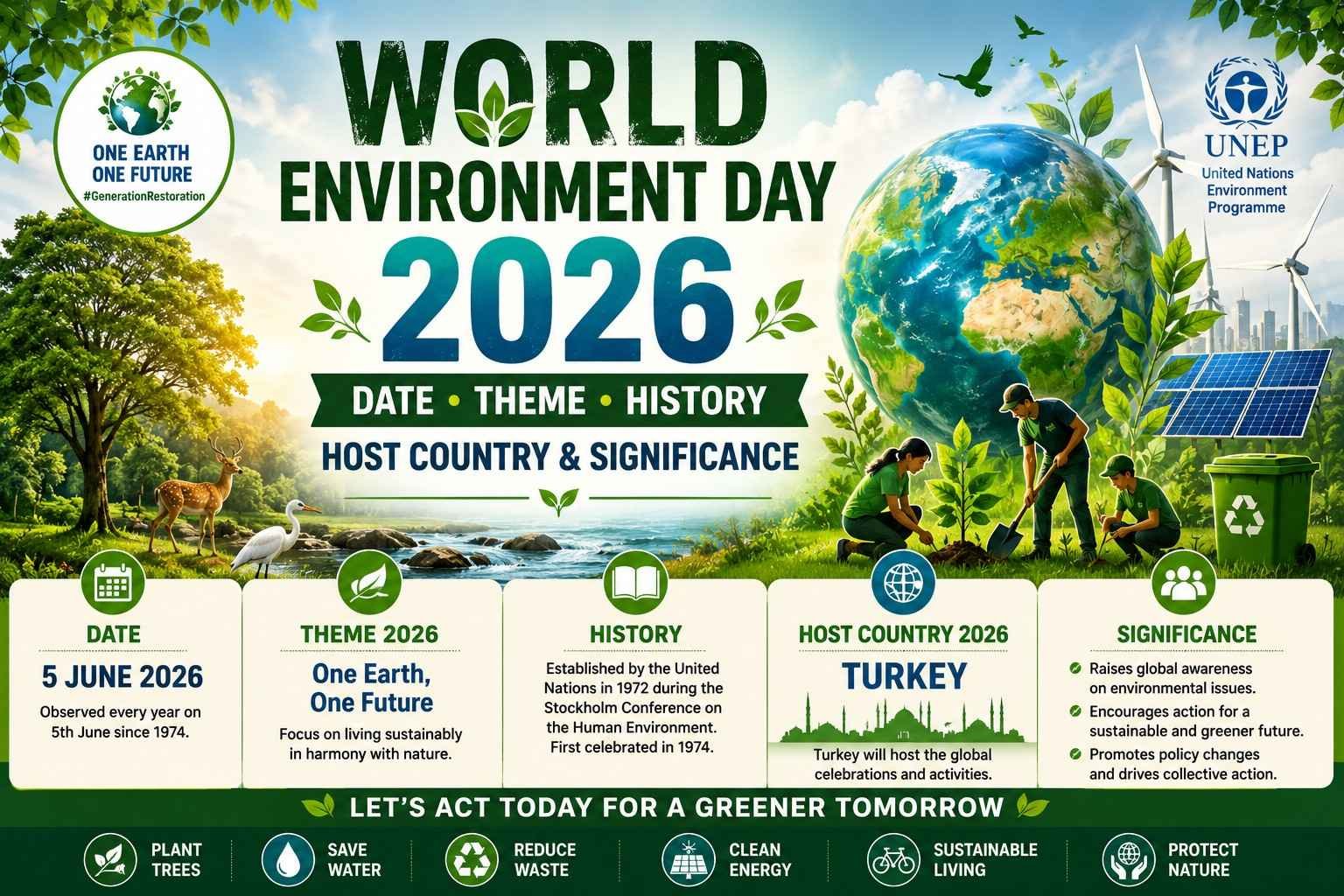 World Environment Day 2026 highlighting the date, theme, history, host country, and significance of the global environmental awareness event.