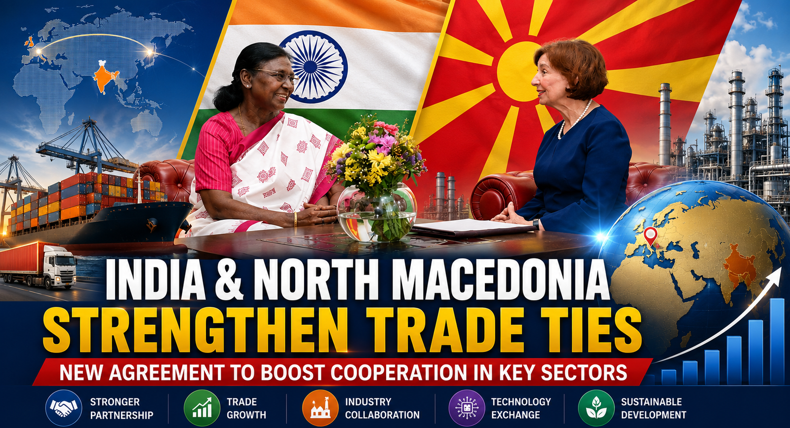 India and North Macedonia officials meeting to strengthen bilateral trade and cooperation in key sectors.