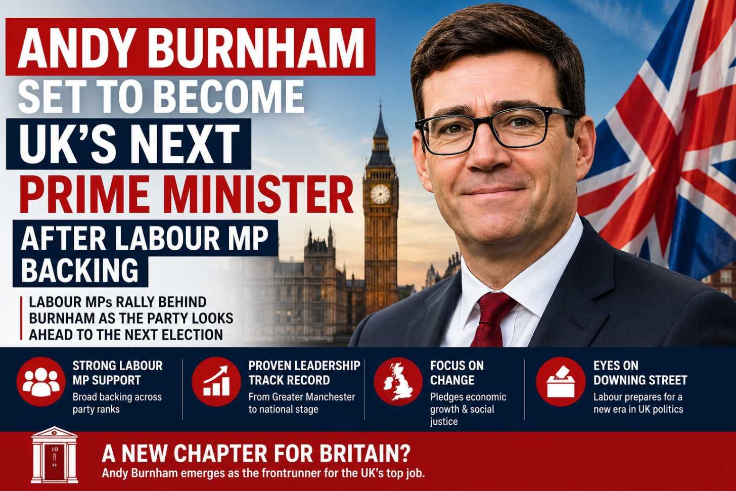 Andy Burnham receives overwhelming Labour MP support to become the next UK Prime Minister.