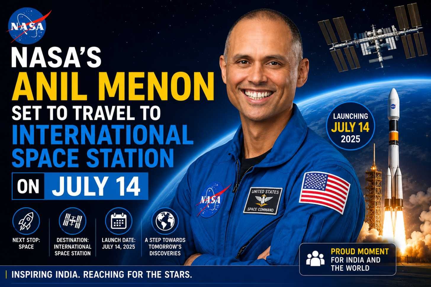 NASA astronaut Anil Menon prepares for his International Space Station mission launching on July 14 aboard Soyuz MS-29.