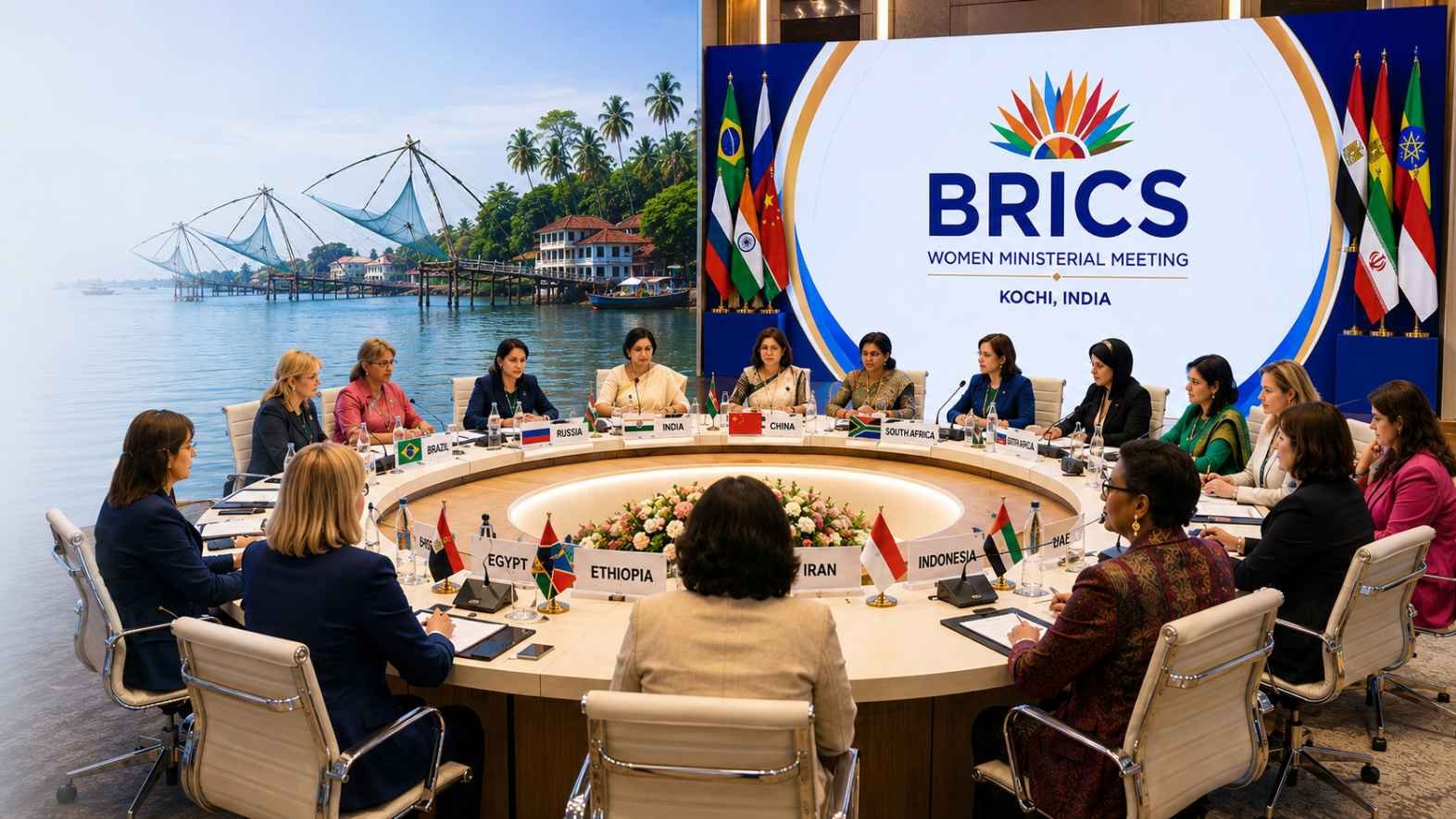 Women ministers from BRICS member countries attend the two-day BRICS Women Ministerial Meeting in Kochi, Kerala.