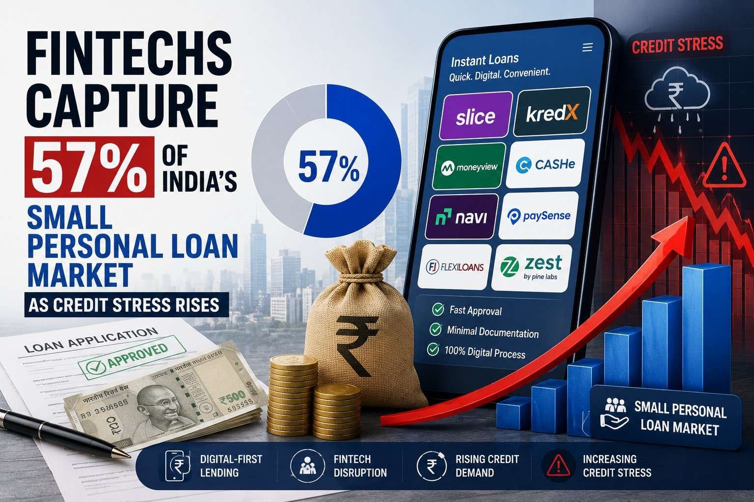 RBI report shows fintech lenders dominate India's small personal loan market while rising delinquencies increase credit risks.