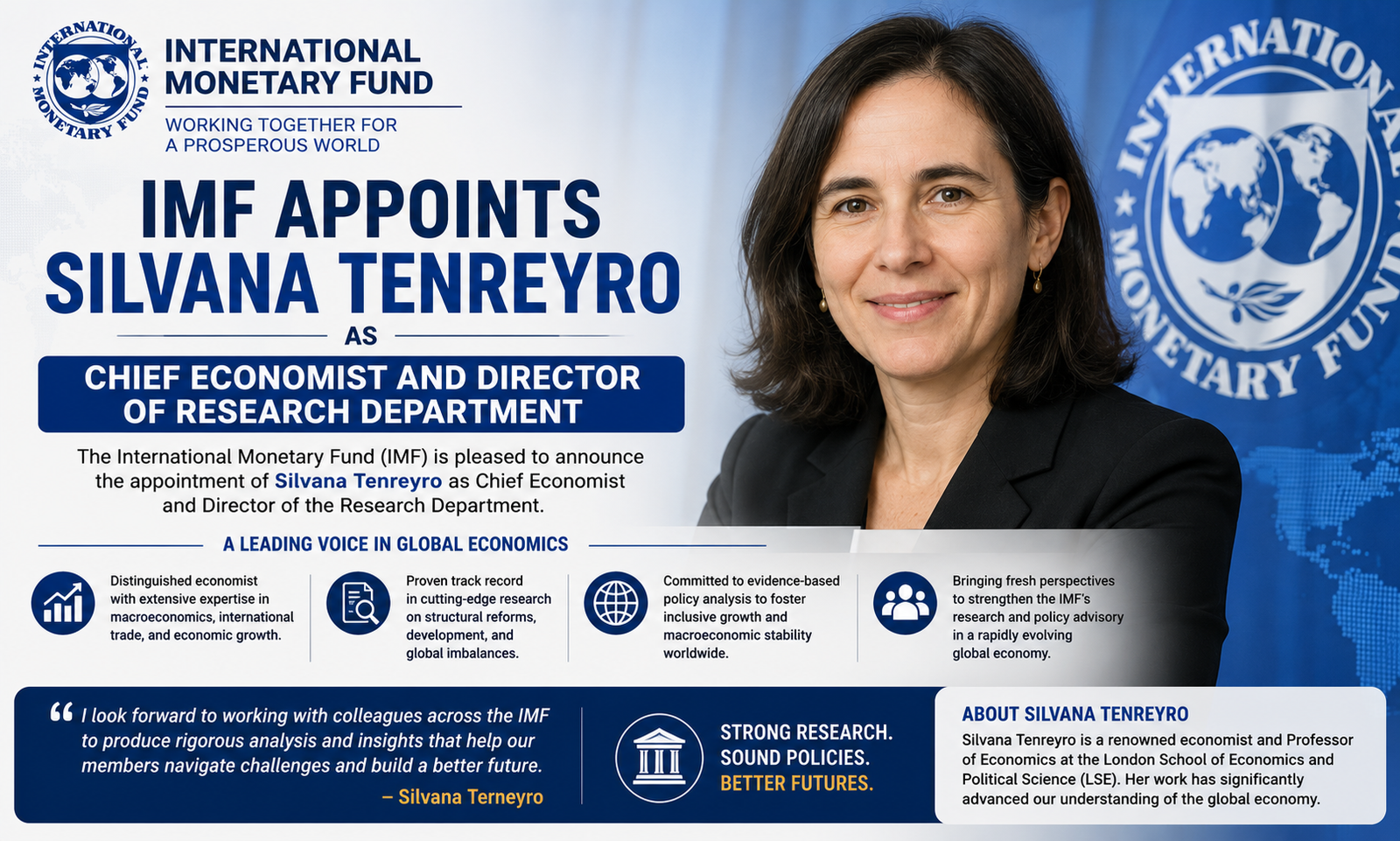 IMF appoints Silvana Tenreyro as Chief Economist and Director of the Research Department.