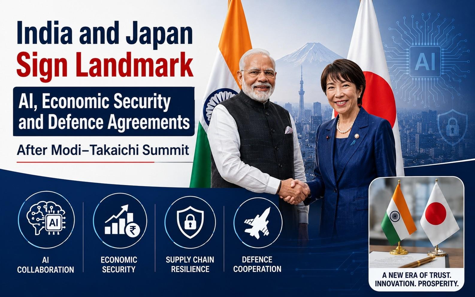 Prime Minister Narendra Modi and Japanese Prime Minister Sanae Takaichi sign landmark agreements on AI, defence, economic security and clean energy.