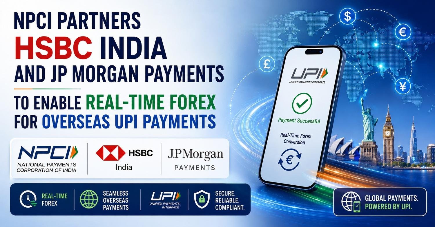 NPCI partners with HSBC India and JP Morgan Payments to enable real-time forex conversion for overseas UPI payments.